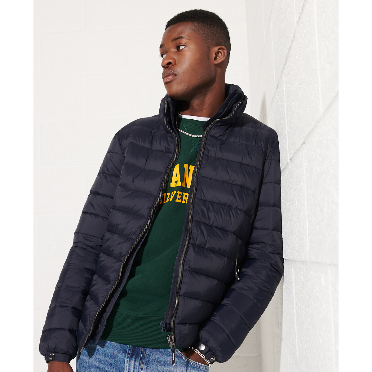 Doudoune zippée à capuche Fuji bleu marine, SUPERDRY