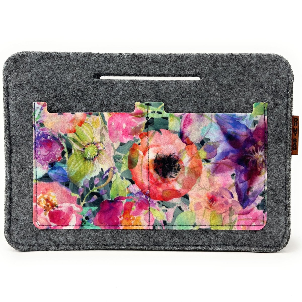 Organiseur en feutrine écologique italien imprimé FLORA gris moyen, OH MY BAG
