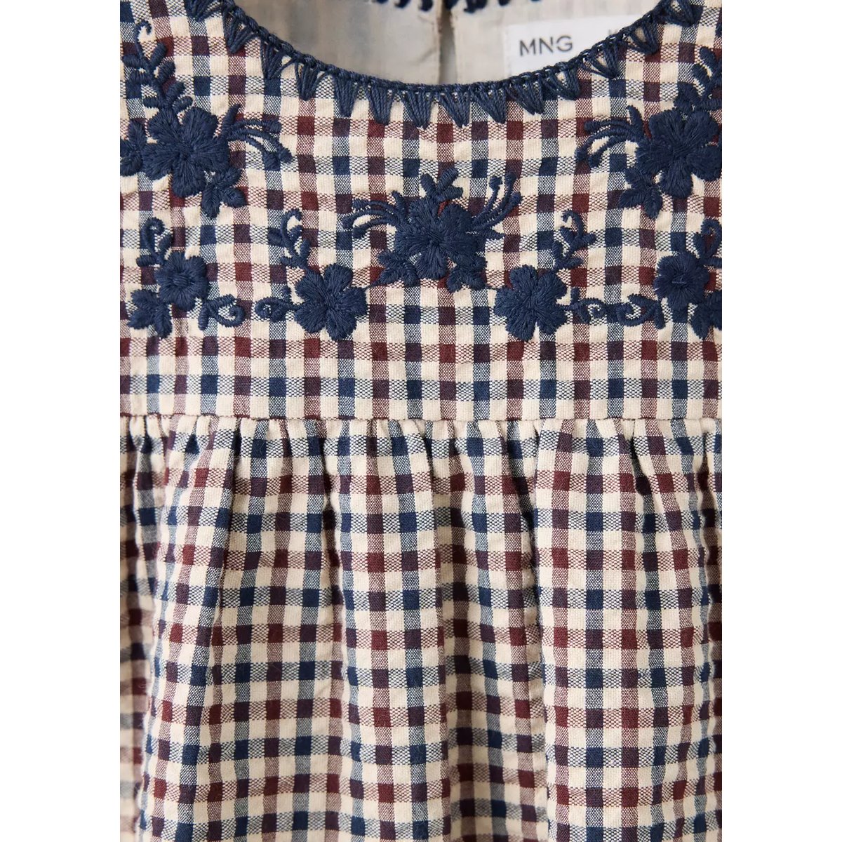 Robe en coton à imprimé vichy bleu marine, MANGO BABY