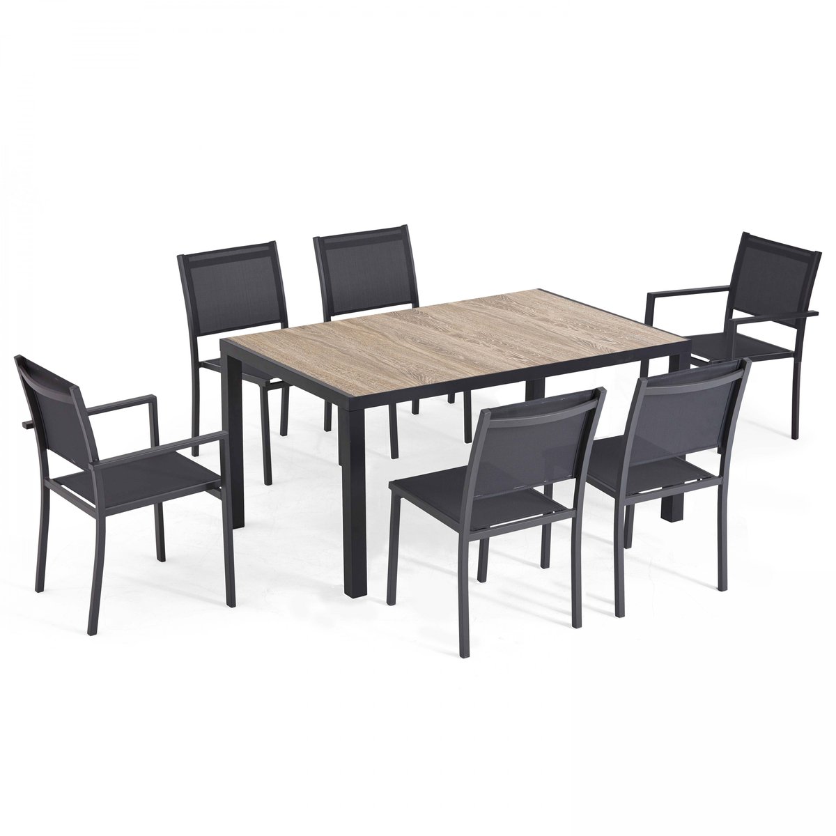 Salon de jardin table et 6 chaises céramique bois, TIVOLI bois, OVIALA