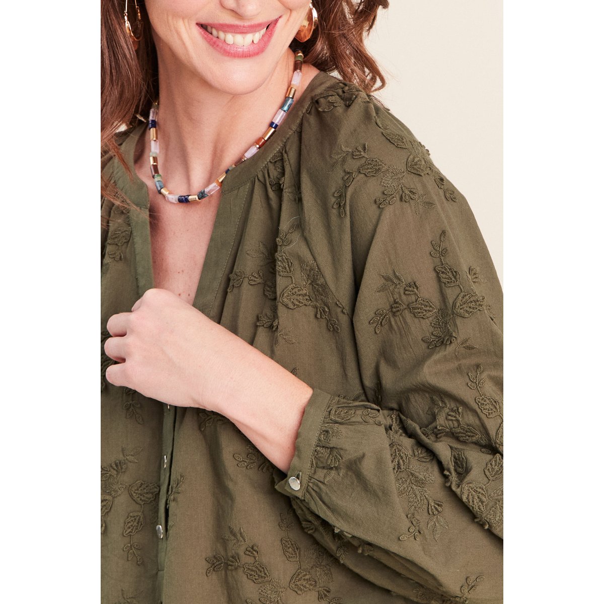 Blouse ample manches longues fluide vert kaki, BREAL