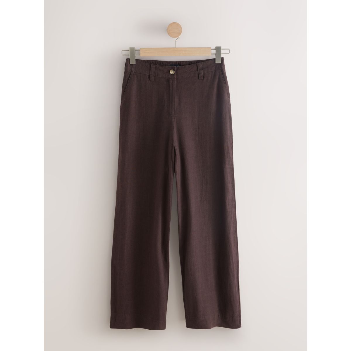 Pantalon large habillé en mélange de lin marron chocolat, NEXT