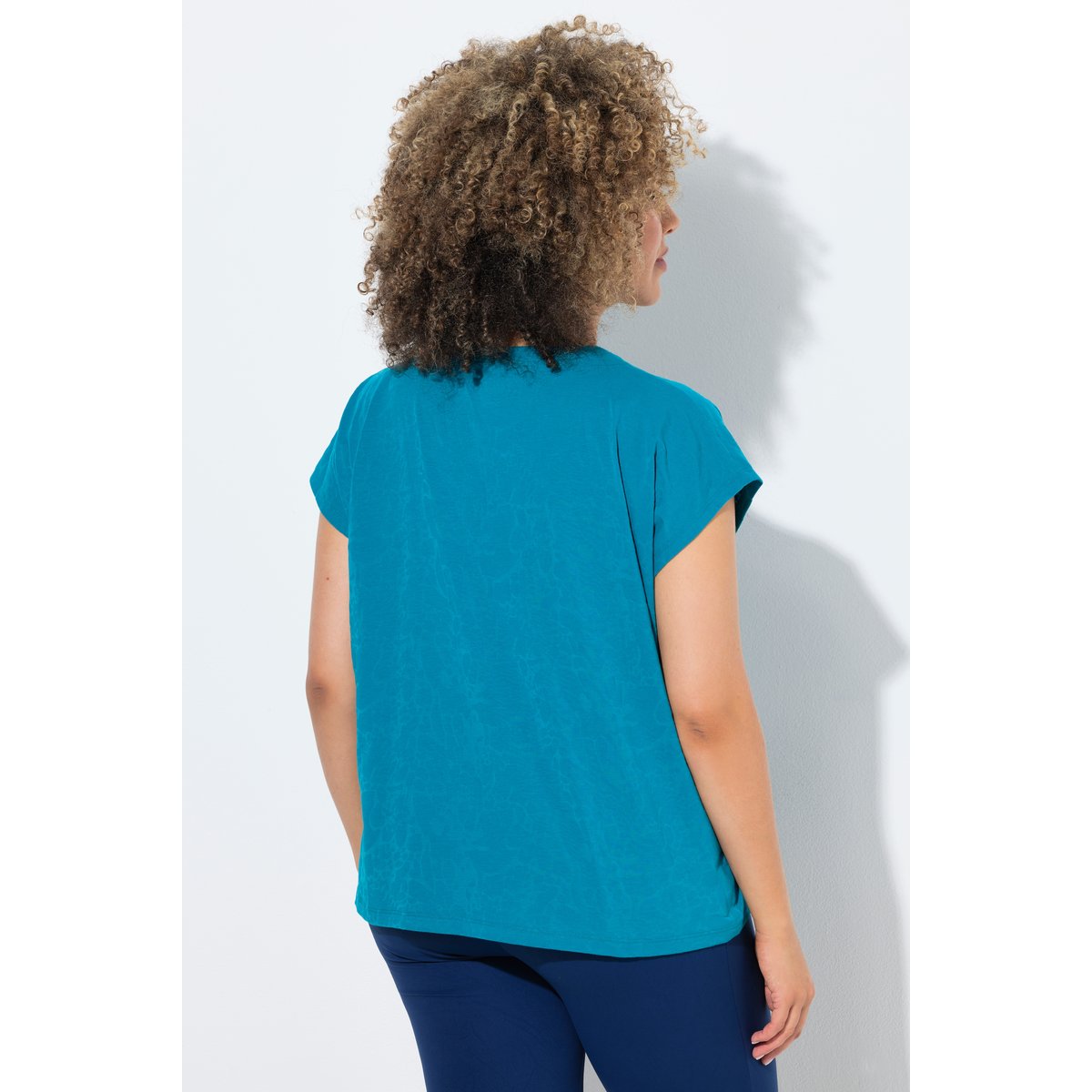 T-shirt oversize à col rond, tissu dévoré bleu fumé, ULLA POPKEN