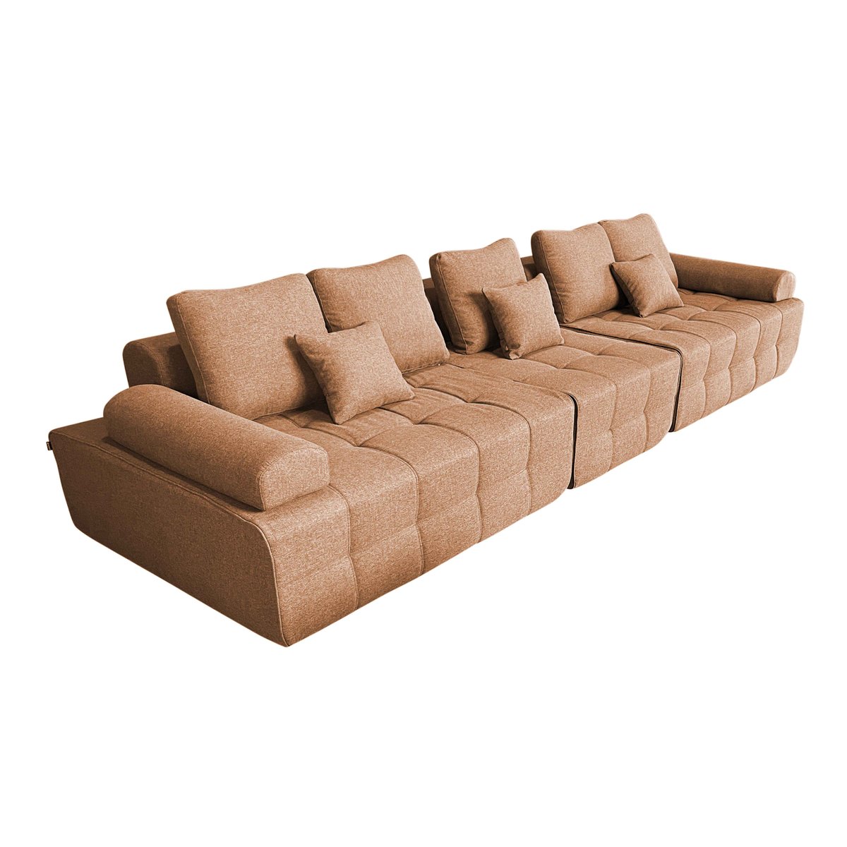 Canapé modulable 5 places assise profonde en tissu avec coussins, SNUGGY terracotta, OVIALA