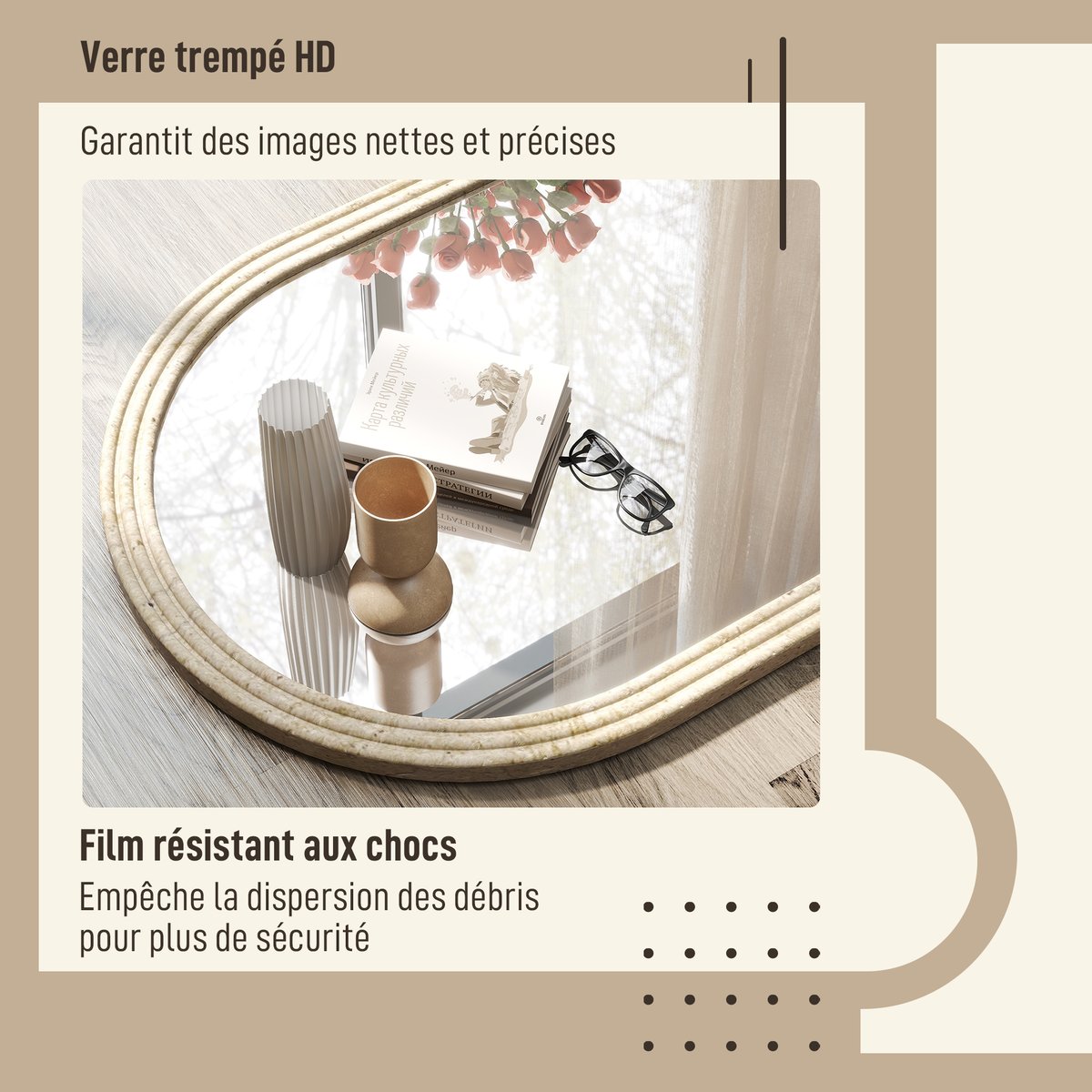 Miroir mural Polystyrène Beige beige, HOMCOM