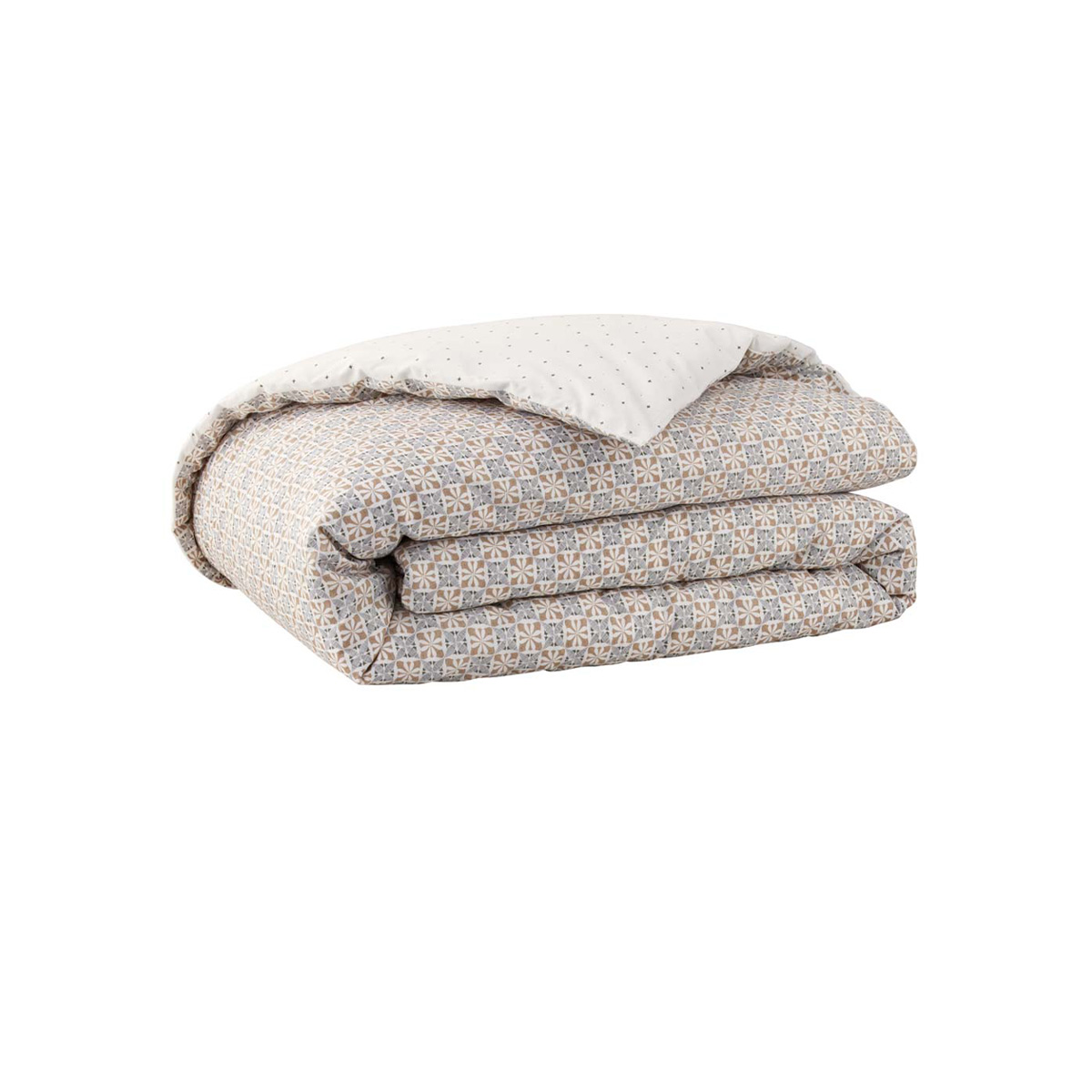 Housse de couette imprimée en percale de coton, GALADRIEL beige, ESSIX