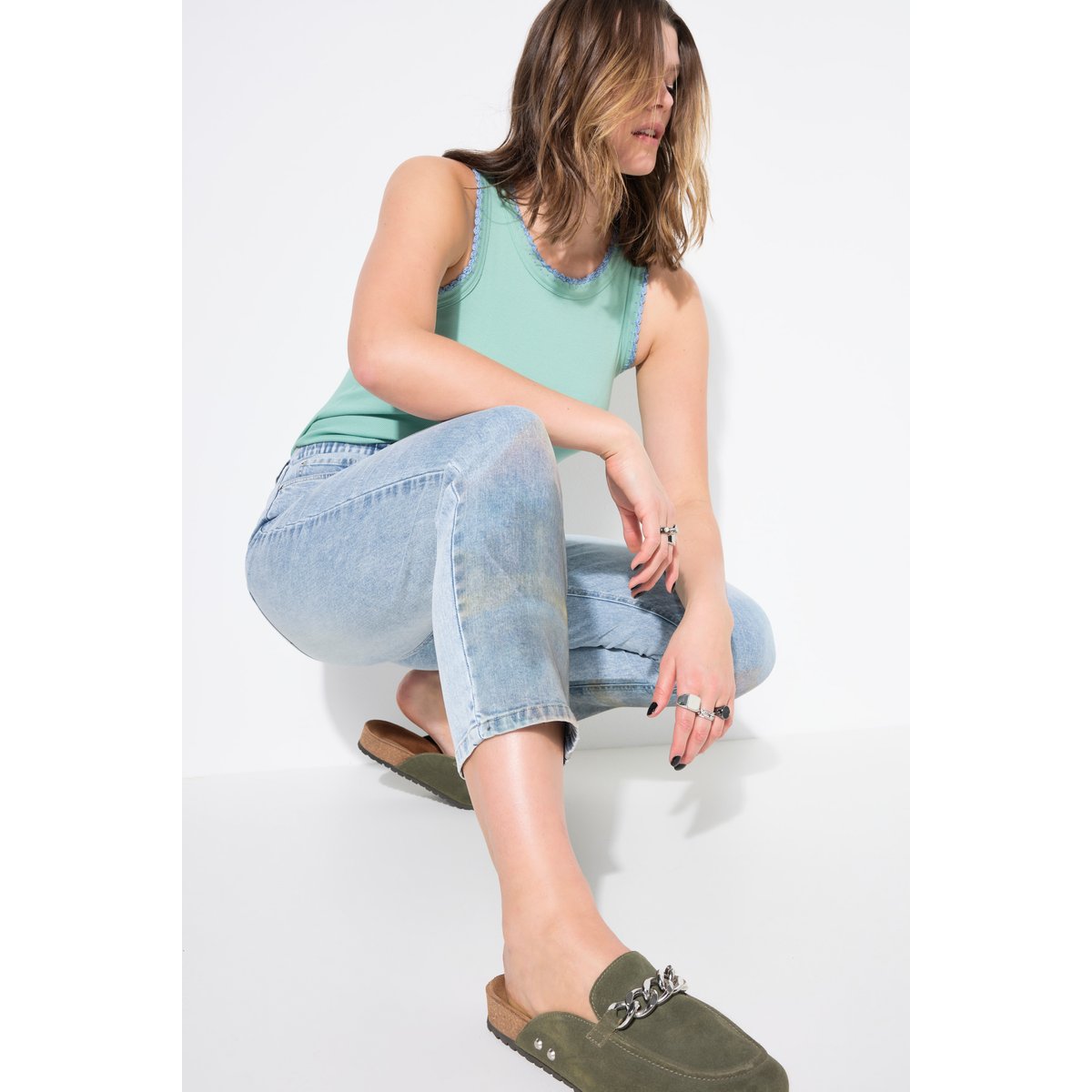 Jean Mom 5 poches, coupe Wide Legs bleu clair, STUDIO UNTOLD