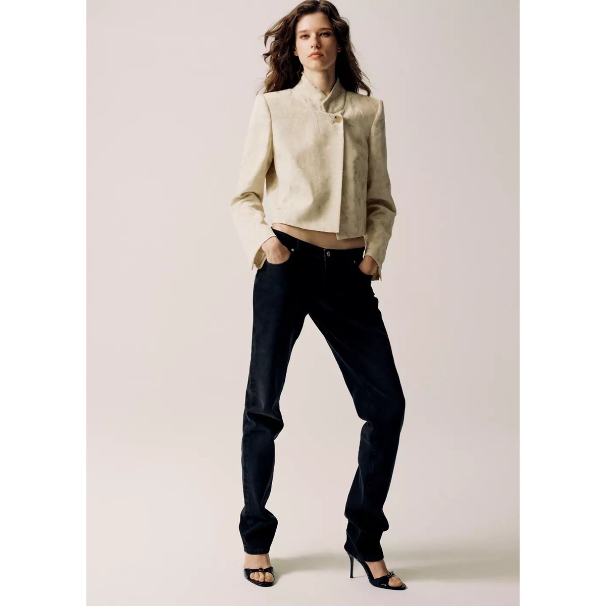 Blazer jacquard bouton ivoire, MANGO