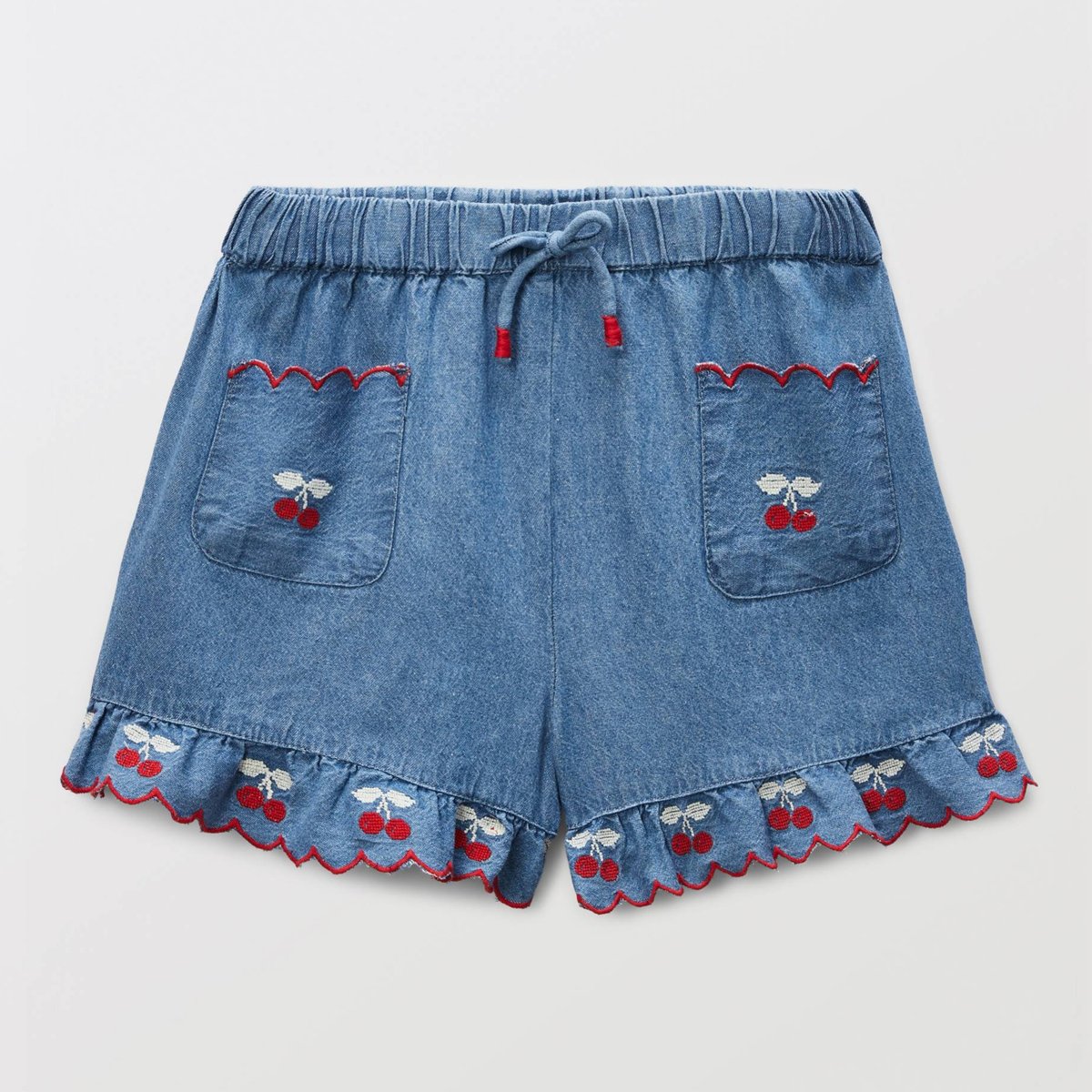 Short en denim broderies cerises stone denim, MONOPRIX
