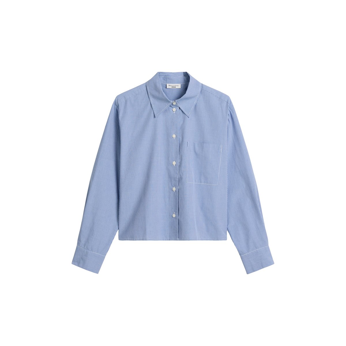 Blouse à carreaux relaxed cropped en popeline Papertouch bleu fooncé, MARC O’POLO DENIM