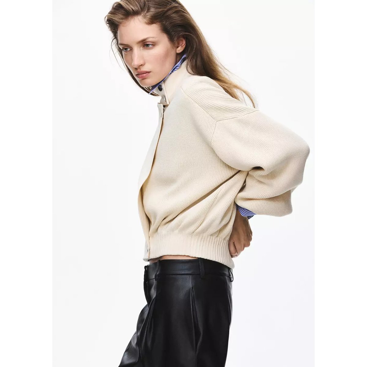 Veste bomber maille écru, MANGO
