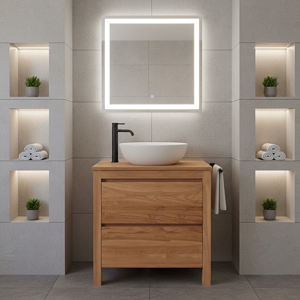 Meuble sous vasque en teck massif 80 cm - VAREDO naturel, WILDWATER