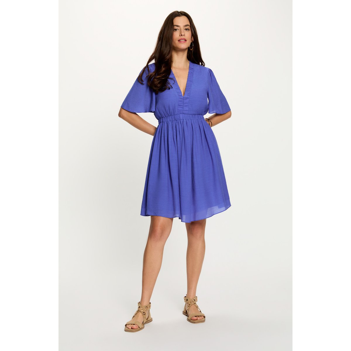 Robe courte plissée bleu, MORGAN