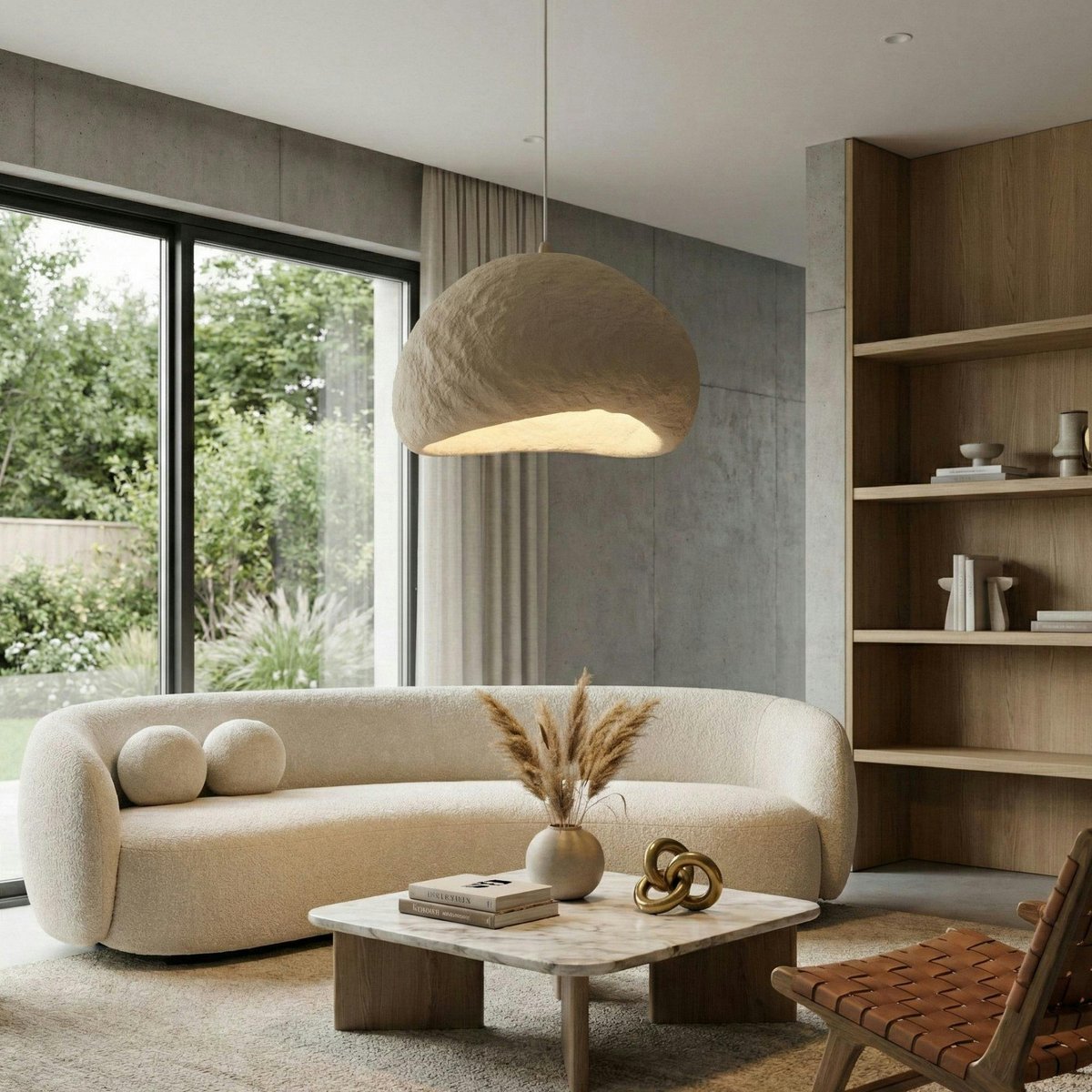 Suspension beige design organique 1 abat-jour NOXIS beige, PIER IMPORT