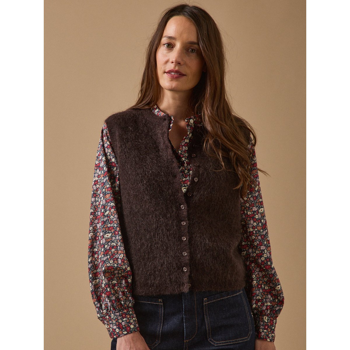 Gilet sans manches laine et mohair chocolat, CYRILLUS