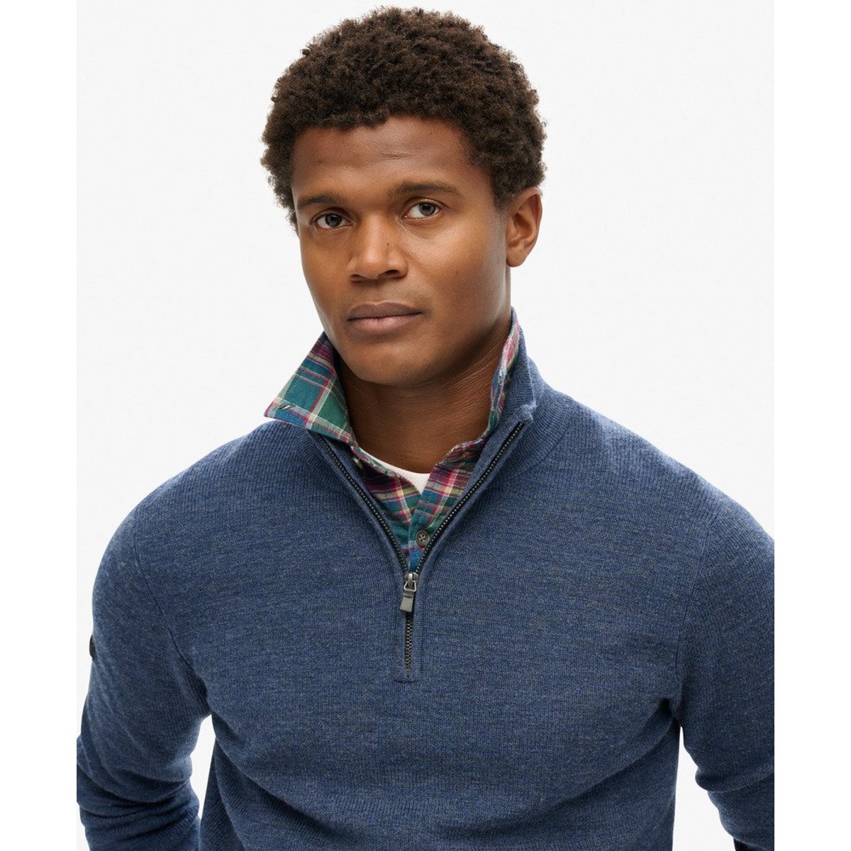 Pull semi-zippé en laine mérinos bleu marine intense, SUPERDRY