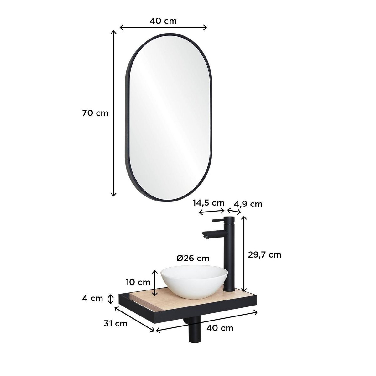 Lave-mains fin +vasque+robinet+miroir SOHO décor chêne, MOB IN