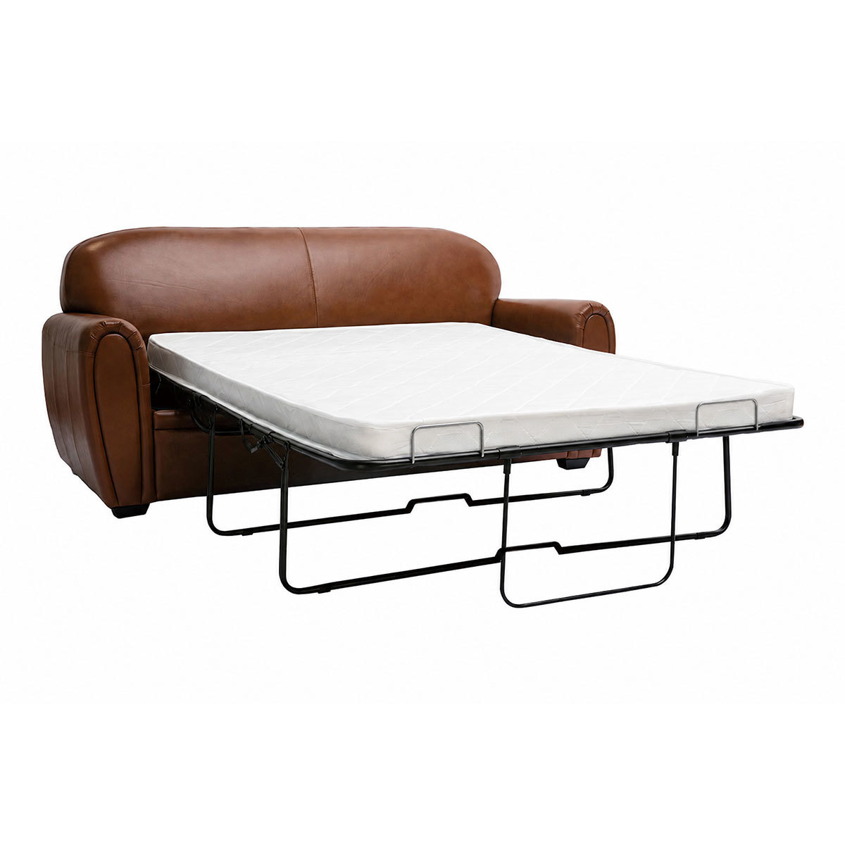 Canapé convertible vintage 3 places cuir marron et bois noir avec matelas 9 cm CLUB marron, MILIBOO