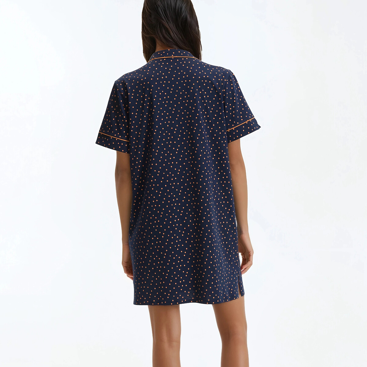 Chemise de nuit forme liquette, imprimée pois, en jersey pur coton imprimé pois, ANNE WEYBURN