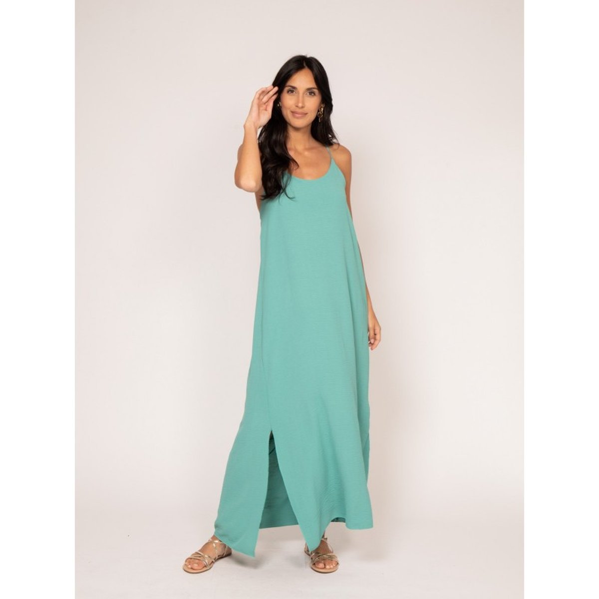Robe Longue à Bretelles Iggy vert d'eau, DONA LISA