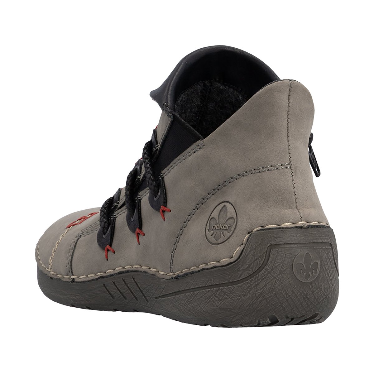 Boots bleu marine à talon plat avec une fermeture zippée et soufflet élastiqué gris, RIEKER