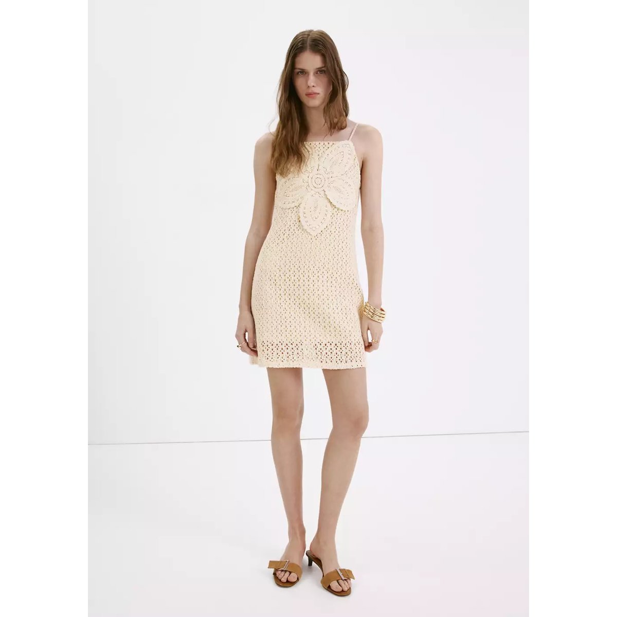 Robe crochet détail fleur écru, MANGO
