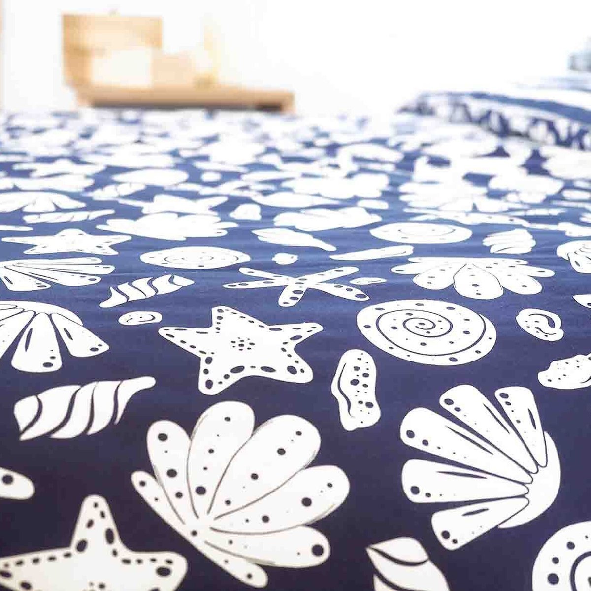 Parure housse de couette en coton imprimée, Capri bleu marine, C DESIGN HOME TEXTILE