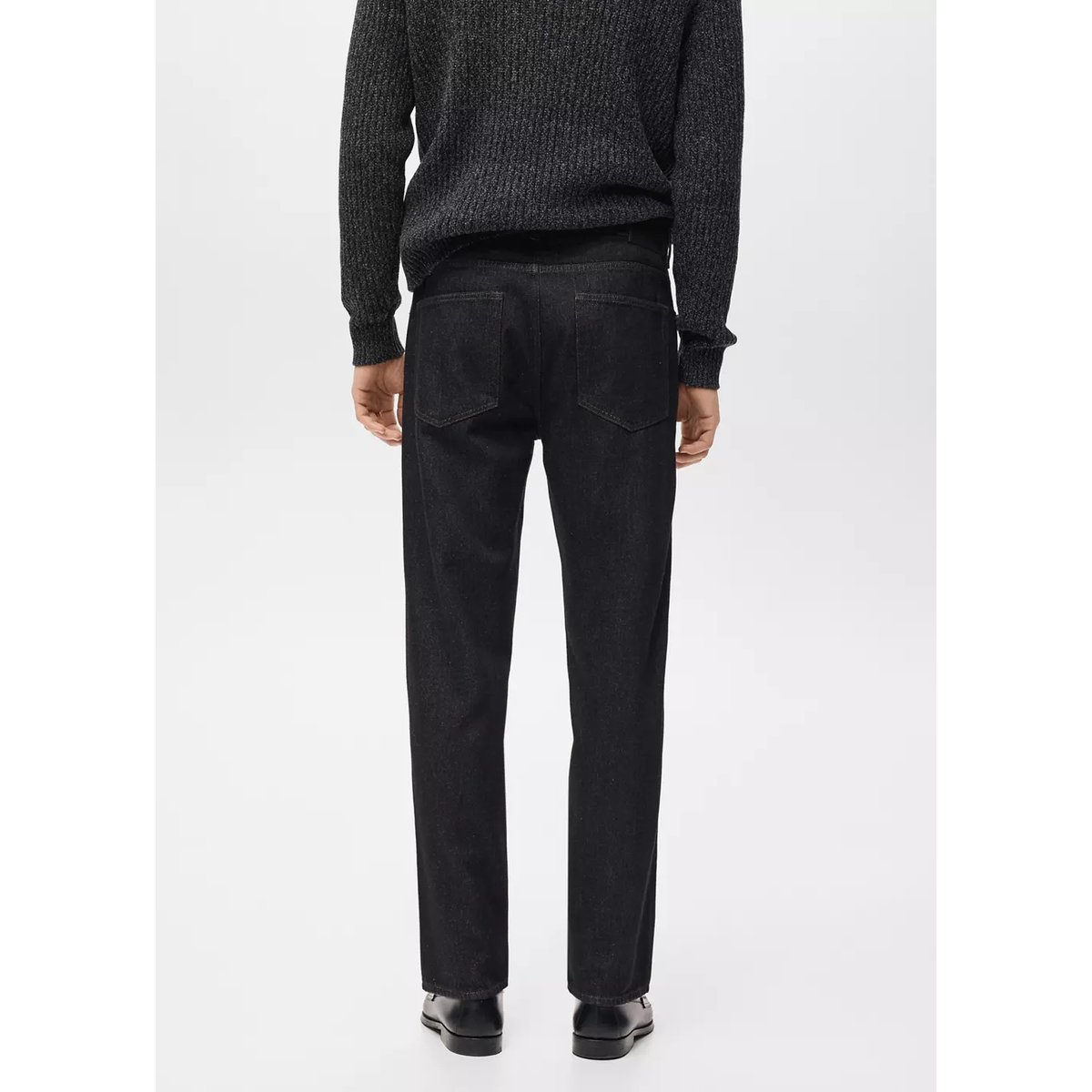 Jean 100 % coton regular-fit cropped black denim, MANGO MAN