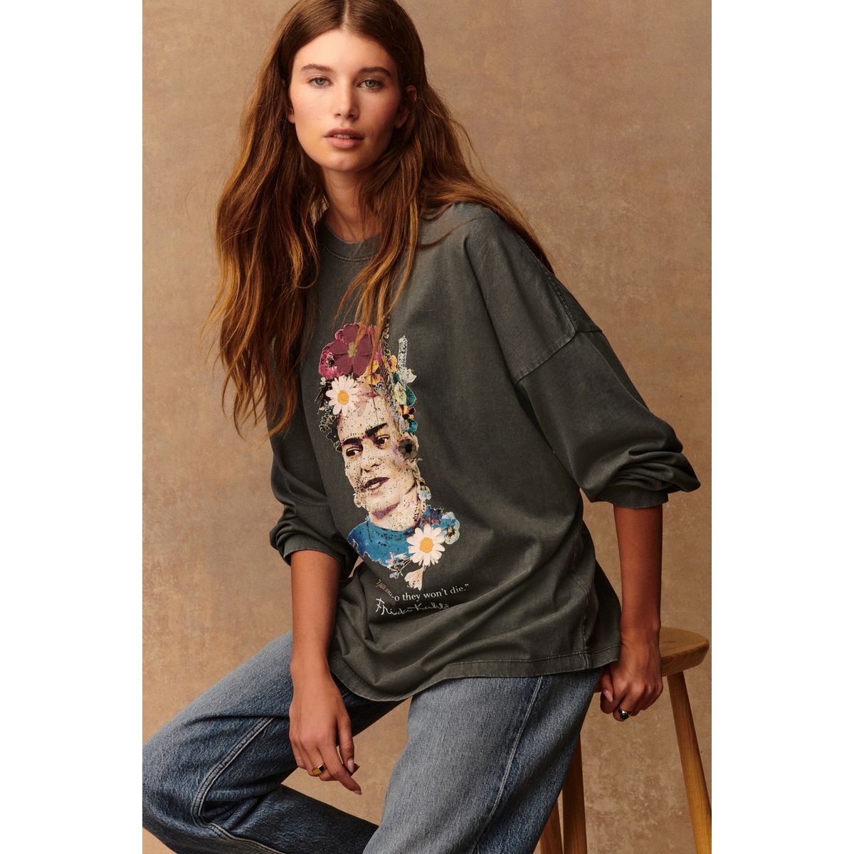 T-shirt manches longues graphique frida kahlo gris anthracite, NEXT