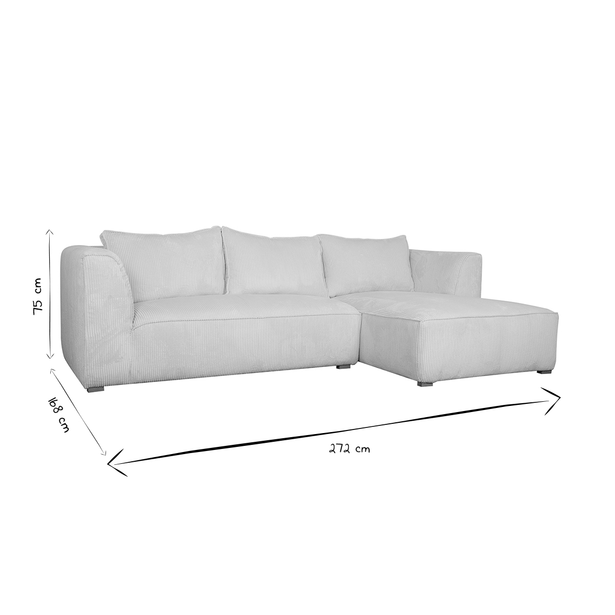 Canapé d'angle droit design 3-4 places en tissu velours côtelé PANAM blanc, MILIBOO