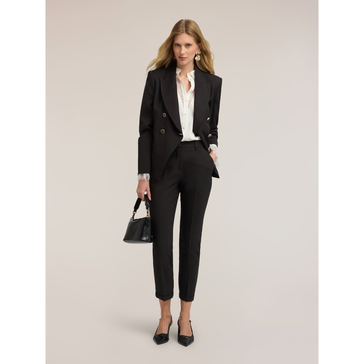 Blazer croisé à revers cranté noir, MOTIVI