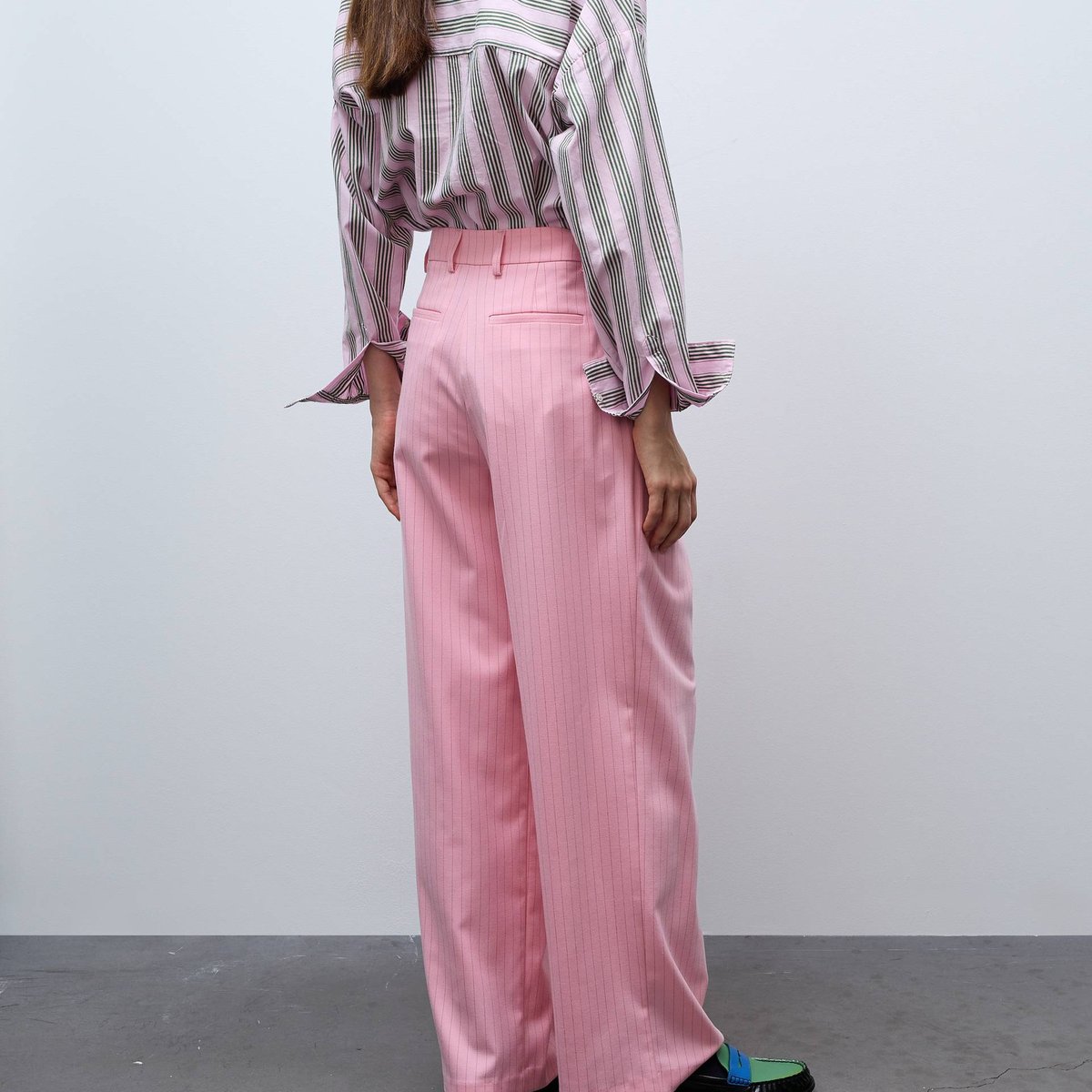 Pantalon tailleur rayé coupe large bouquet, MONOPRIX