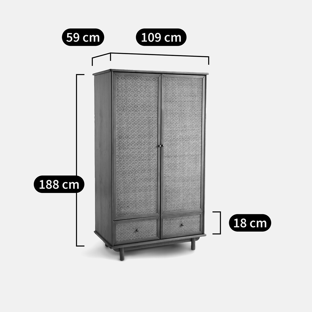 Armoire pin massif et cannage, Orient pin ciré, LA REDOUTE INTERIEURS
