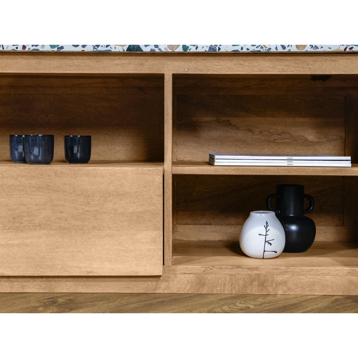 Meuble TV 200 cm bois massif, BARBARA marron clair, BOBOCHIC