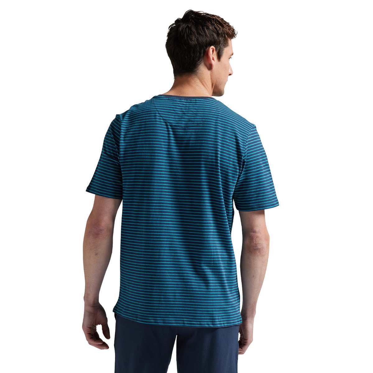 Pyjama court rayures L'ESCALE menthe-gris anthracite, ATHENA