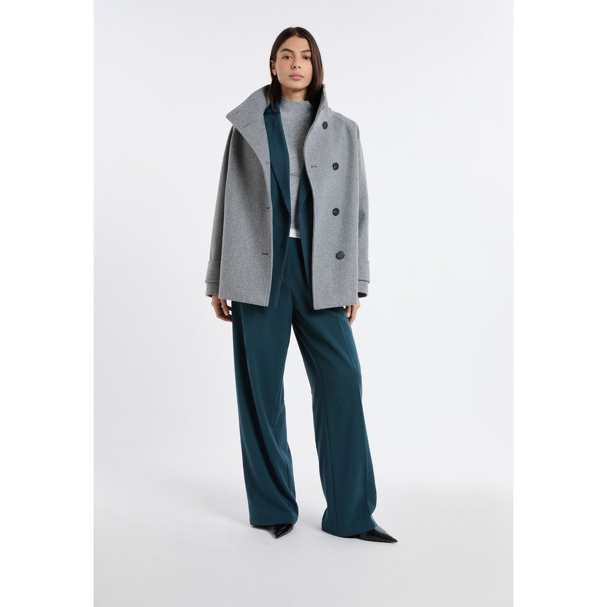 Manteau à col cheminée avec laine A GREG gris clair, ETAM