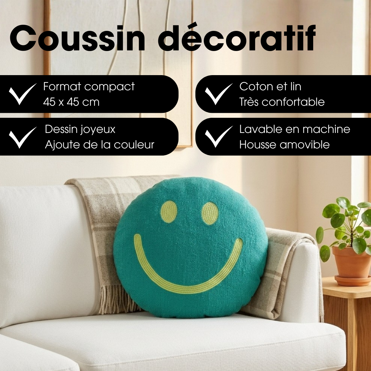 Coussin décoratif vert, MICA DECORATIONS