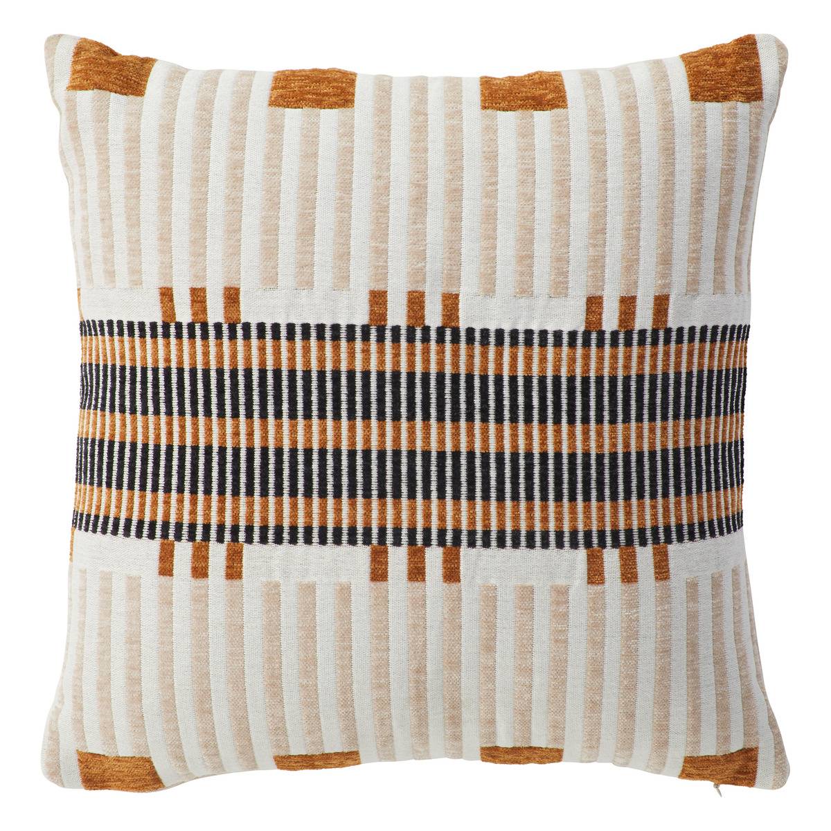 Coussin déhoussable en jacquard JANGWA beige lin, ATMOSPHERA