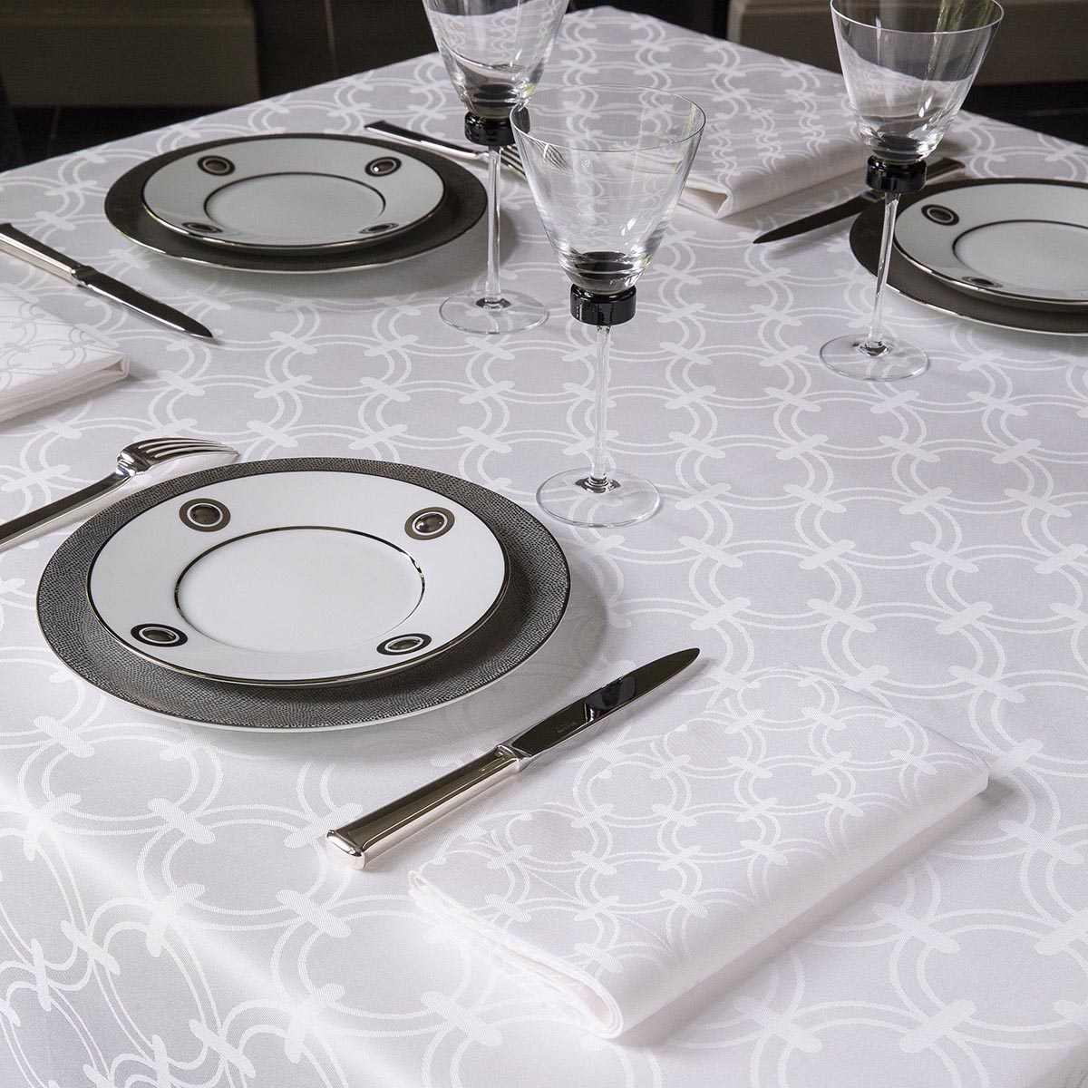 Serviette en Coton, ANNEAUX blanc, LE JACQUARD FRANCAIS