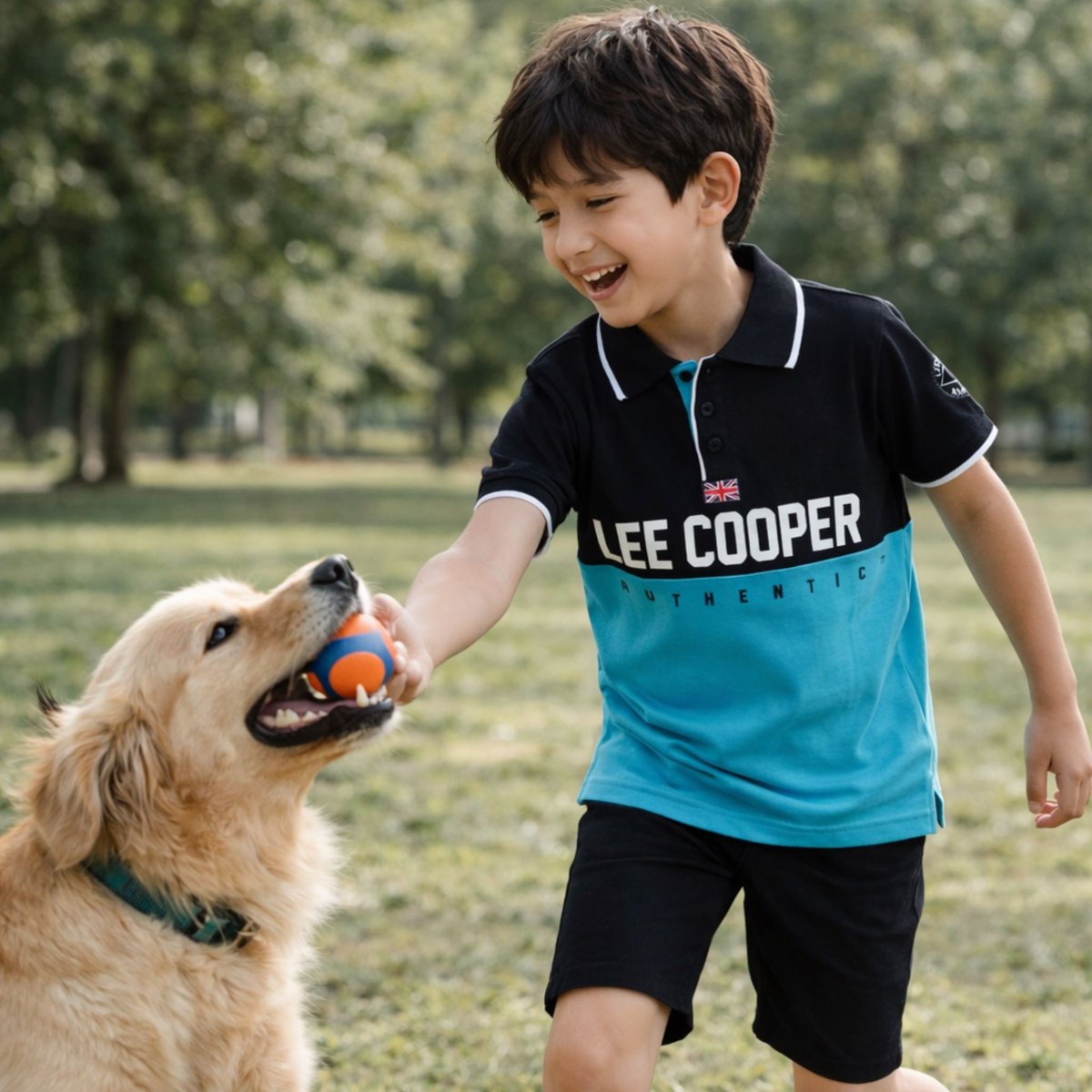 Polo manches courtes imprimé, col chemise RUGBY turquoise, LEE COOPER
