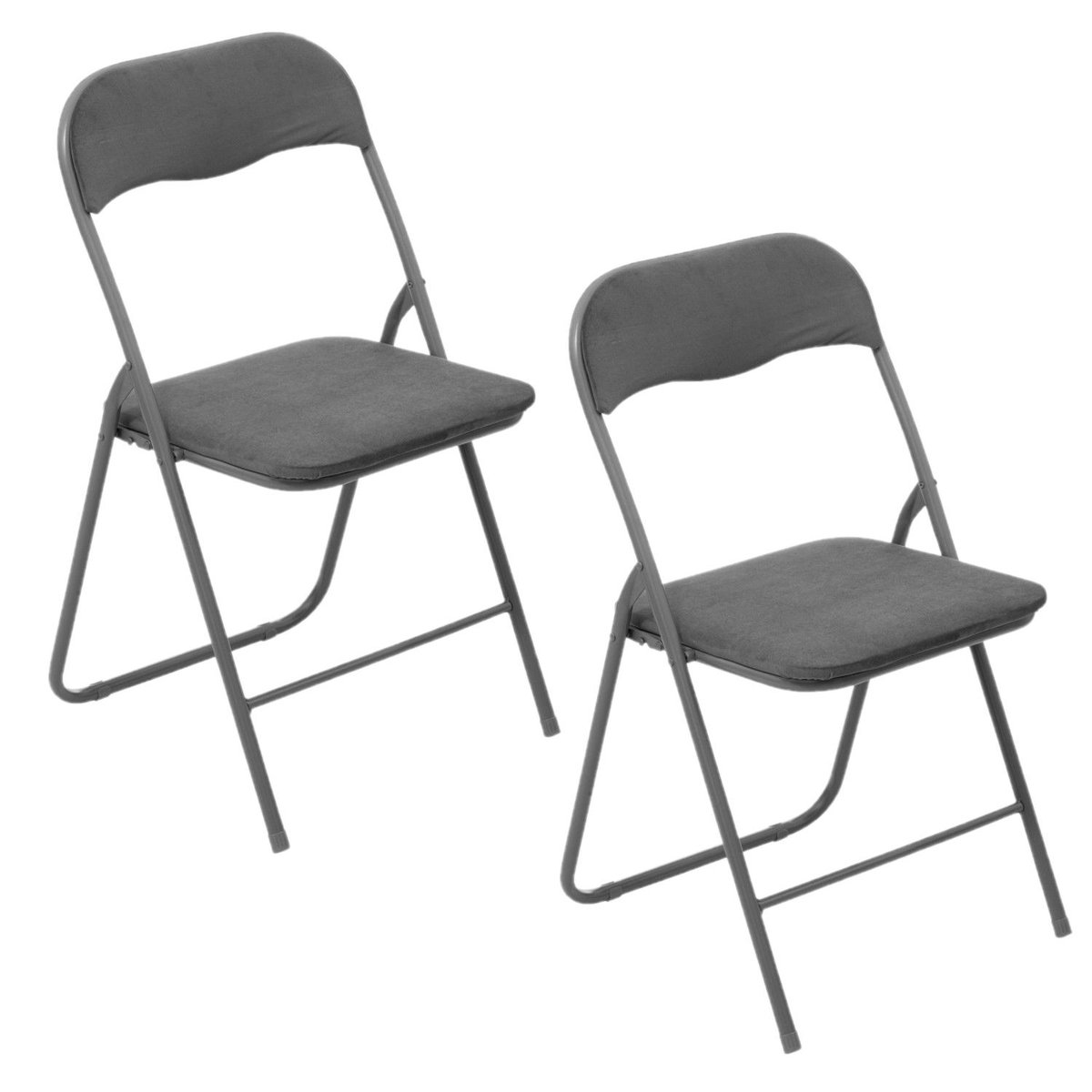 Lot de 2 chaises pliantes compactes en velours gris foncé, TOILINUX