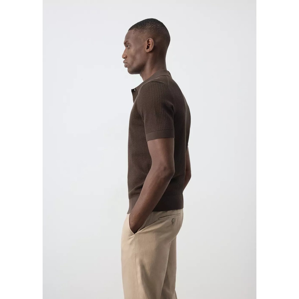 Polo 100 % coton maille structure chocolat, MANGO MAN