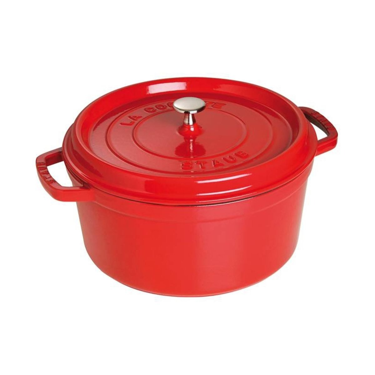 Cocotte ronde fonte brillante cherry 28 cm 6,7 l rouge, STAUB