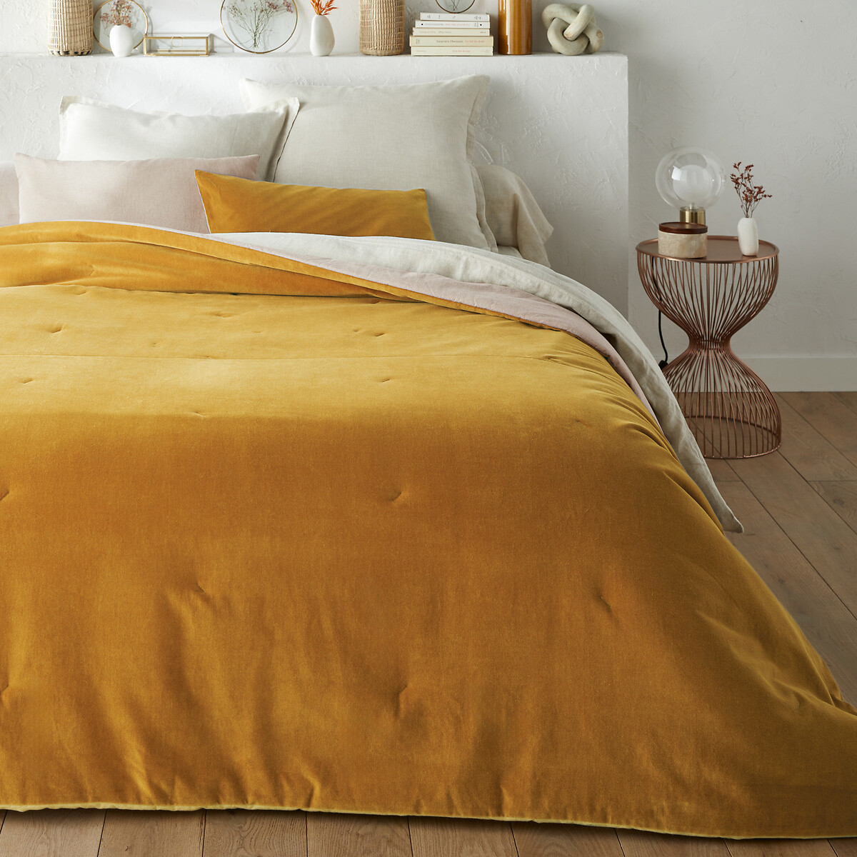 Couvre lit boutis matelassé velours coton, Velvet jaune bronze, LA REDOUTE INTERIEURS