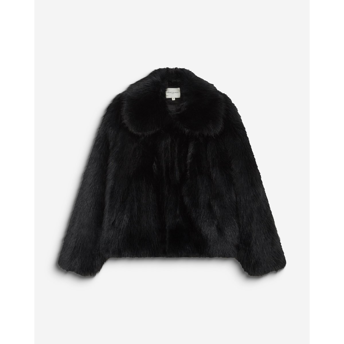 Manteau en Imitation fourrure col large noir Billie noir, GRACE & MILA