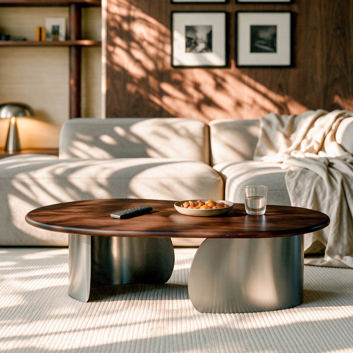 Table basse en bois de manguier et métal brossé 120 cm - SELMA marron foncé et métal, MAISON PAVANE