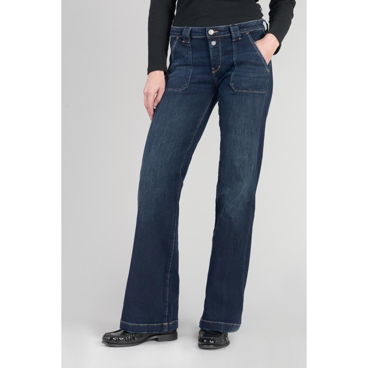 Jeans flare , longueur 34 blue, LE TEMPS DES CERISES