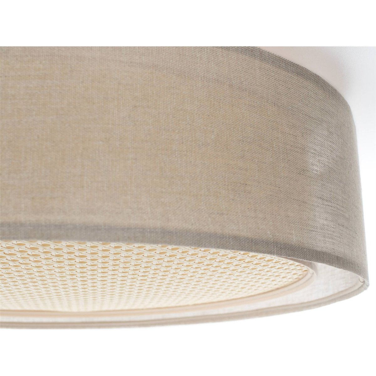 Plafonnier rond en tissu design moderne Puro beige tissu naturel et beige rotin, BPS KONCEPT