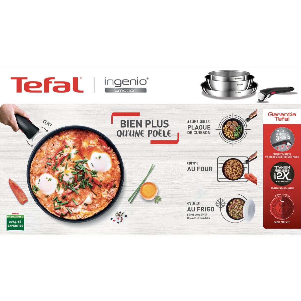 Batterie de cuisine Ingenio Emotion 10pcs L897S104 gris, TEFAL