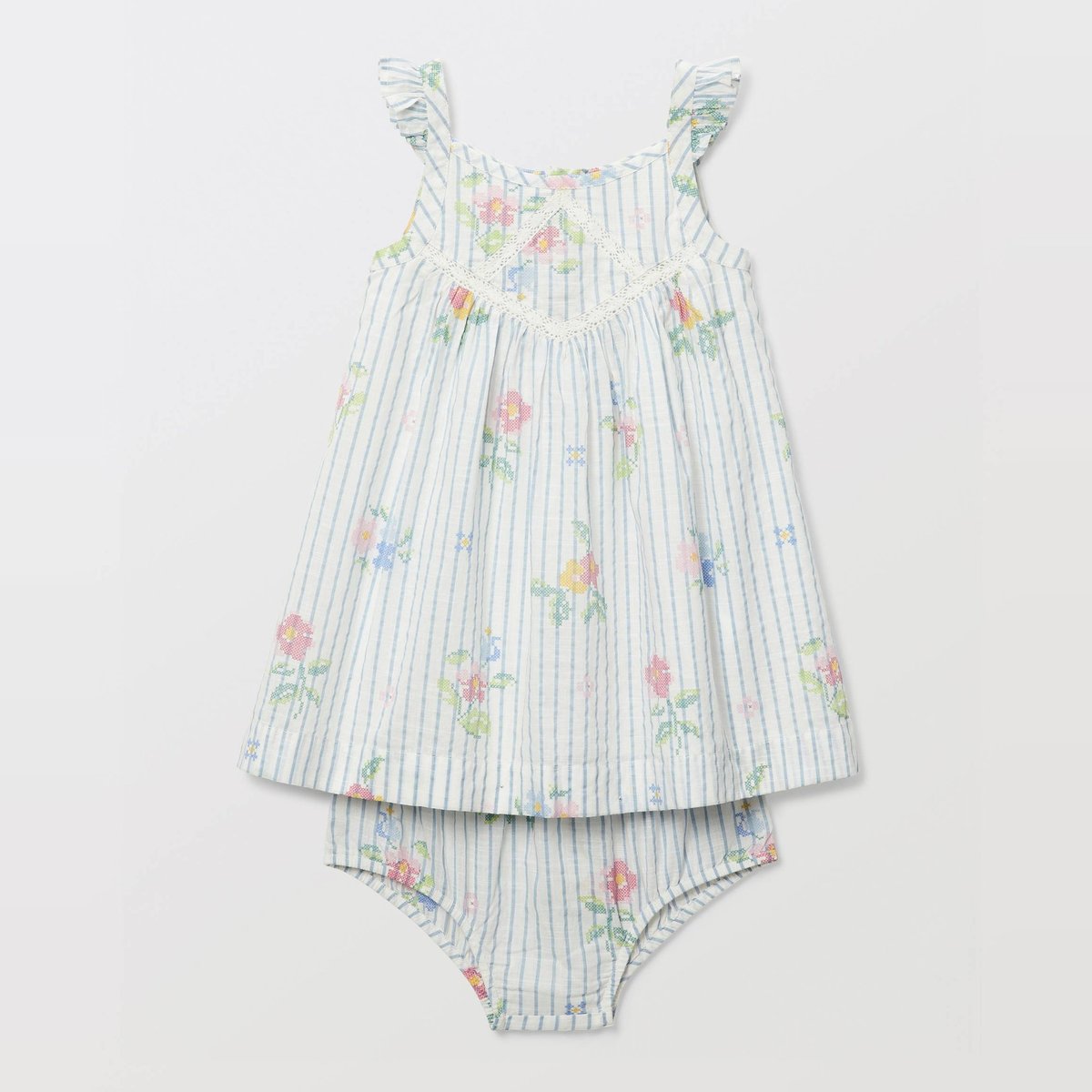 Robe avec bloomer à carreaux imprimé en coton naturel, BOUT'CHOU